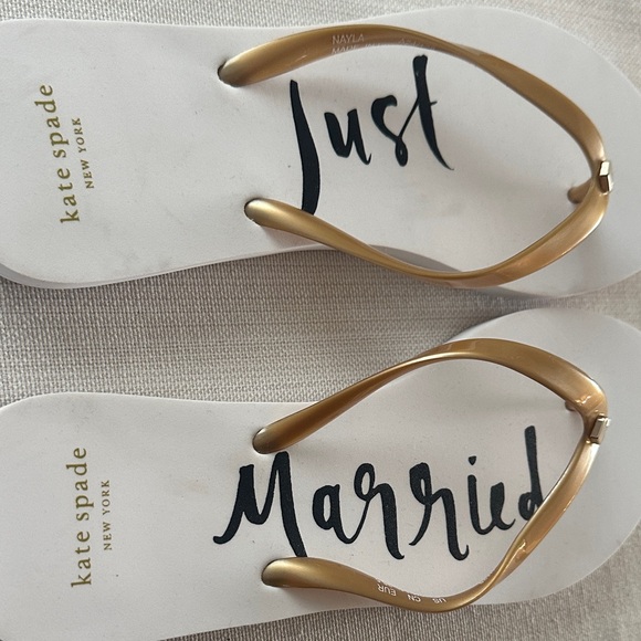 Kate Spade Just Married Gold and White Flip Flops - Picture 2 of 4